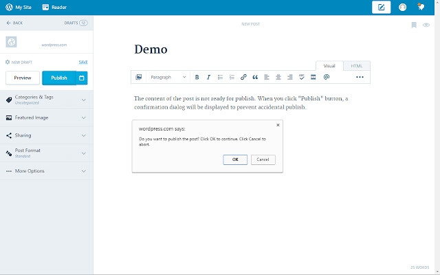 WordPress Publish Confirmation