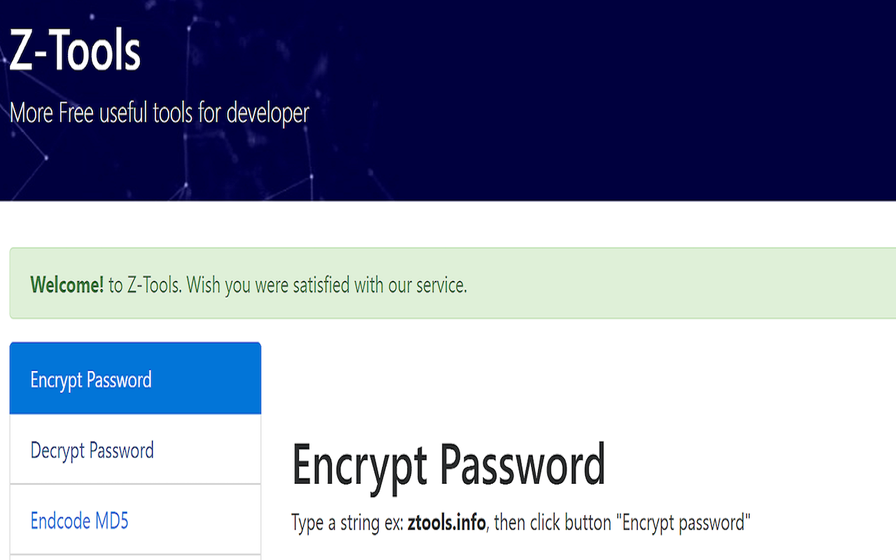 ztools - Encrypt password online
