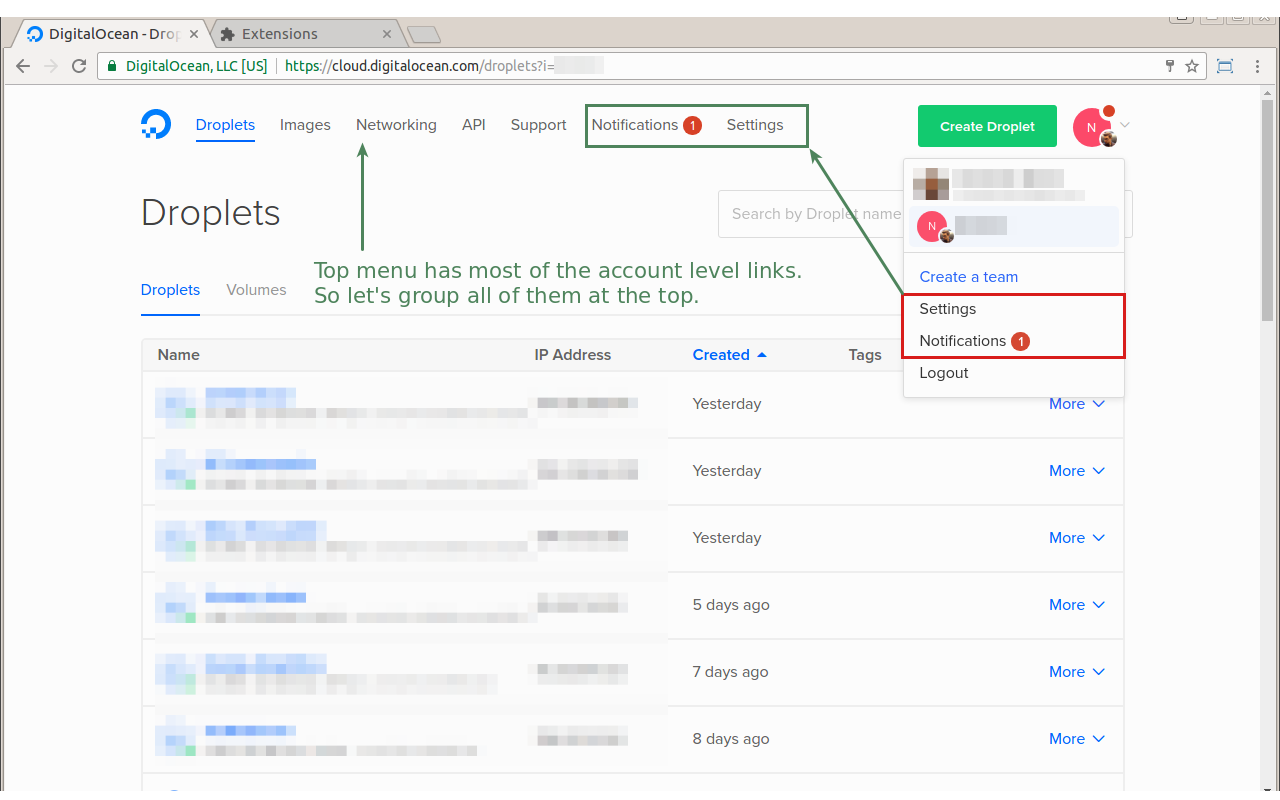 Less Confusing Digital Ocean Menus