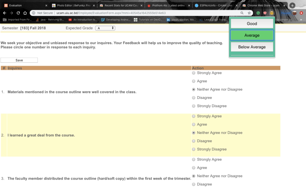 UCAM Course Evaluation