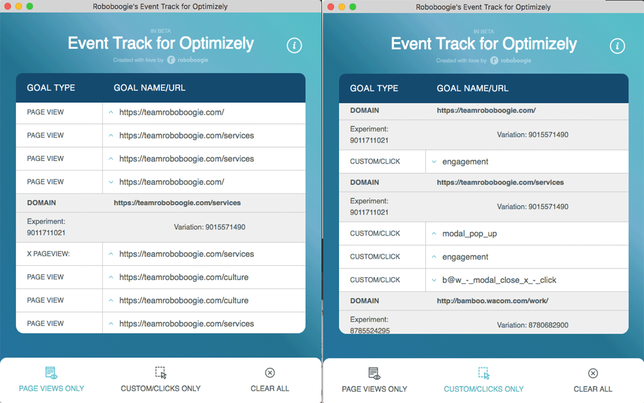 Roboboogie's Optimizely Events Tracker