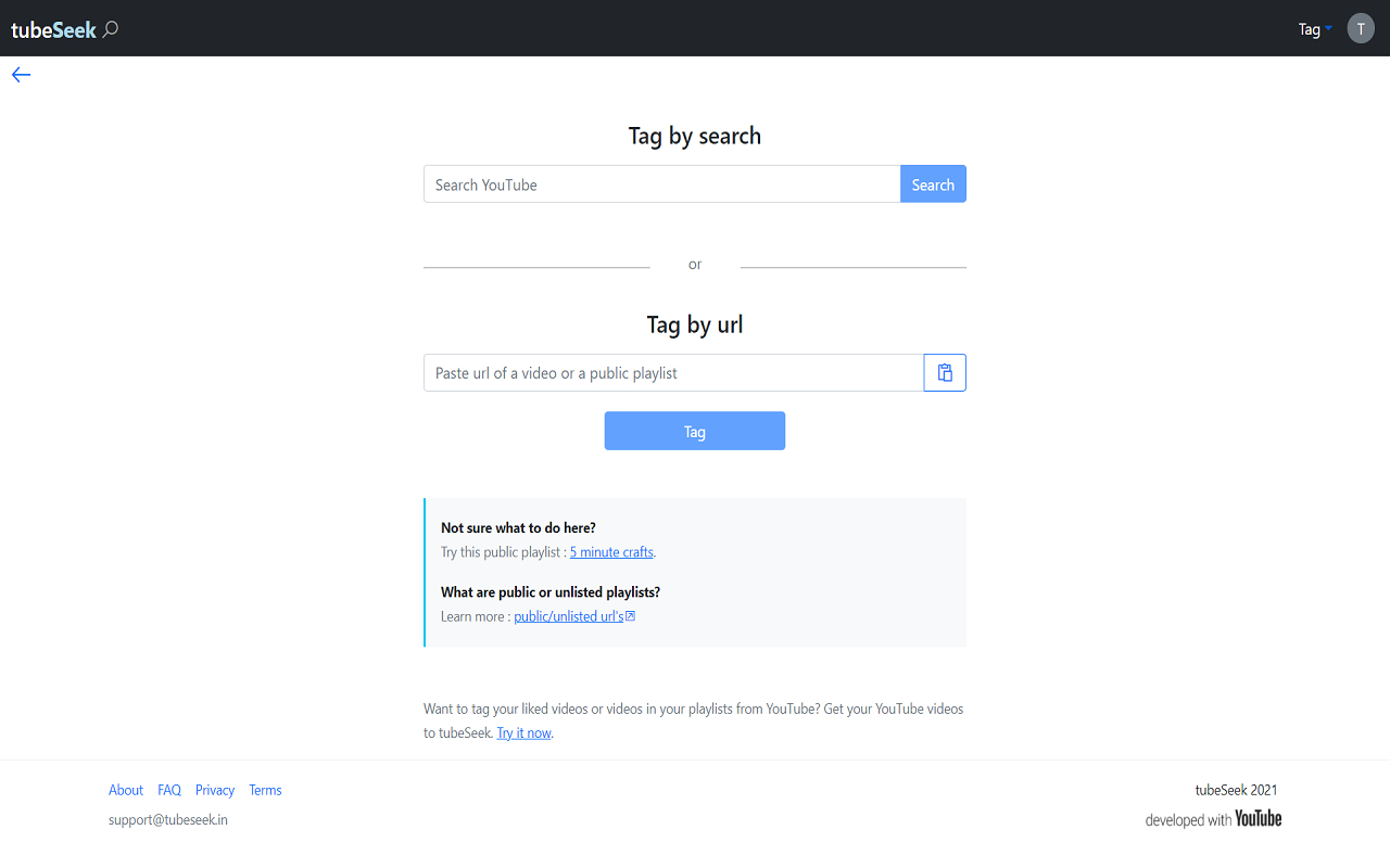 tubeSeek :Personal YouTube tags, any language