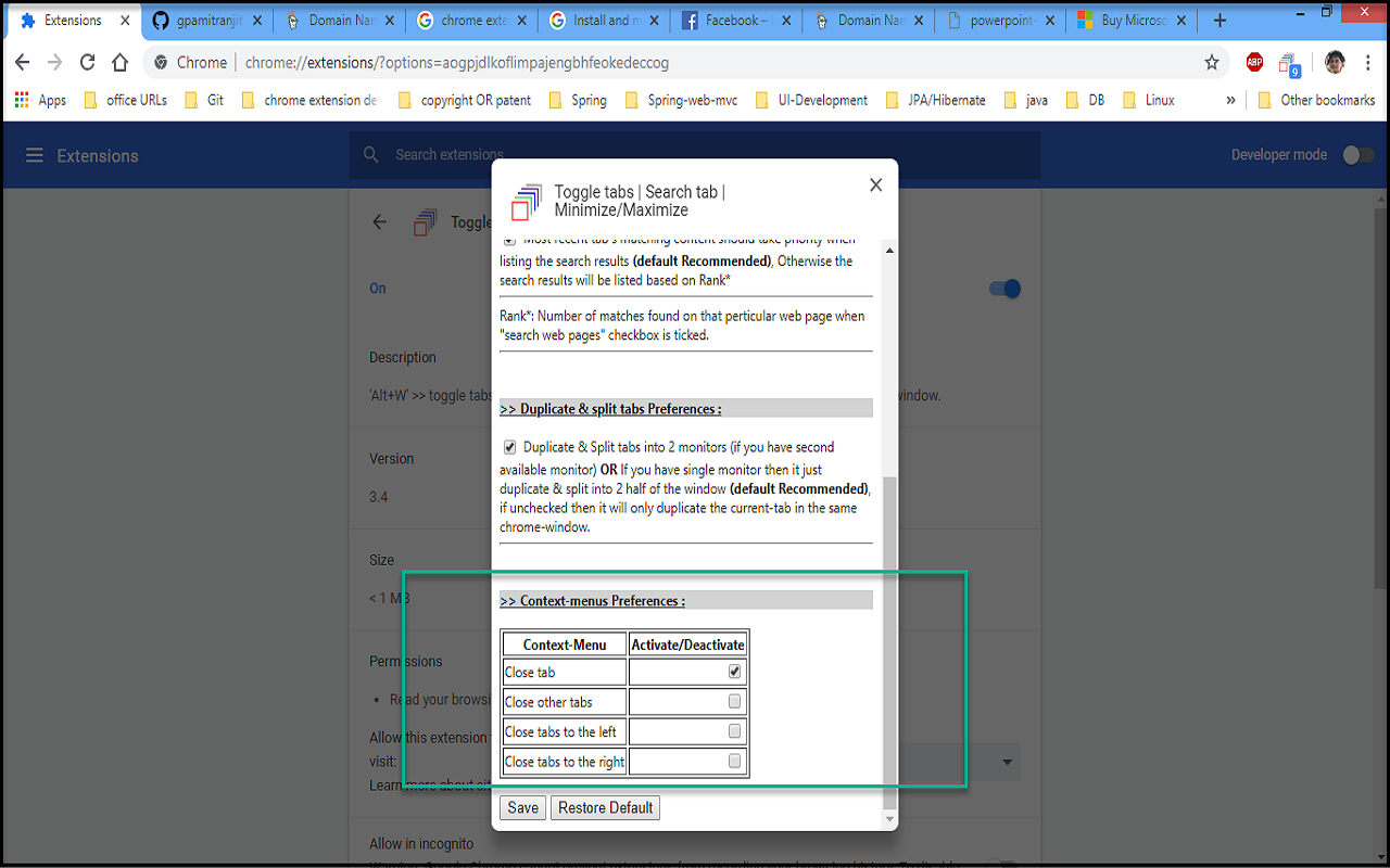 Toggle tabs | Search tab | Minimize/Maximize