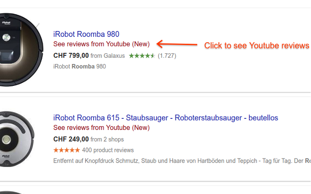 Youtube reviews in Google Shopping