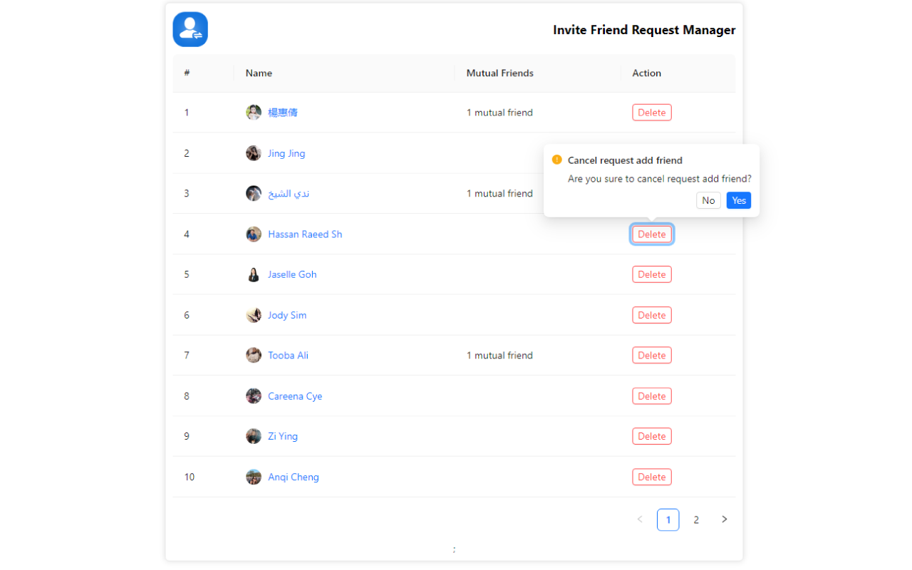 Invite Friend Request Manager