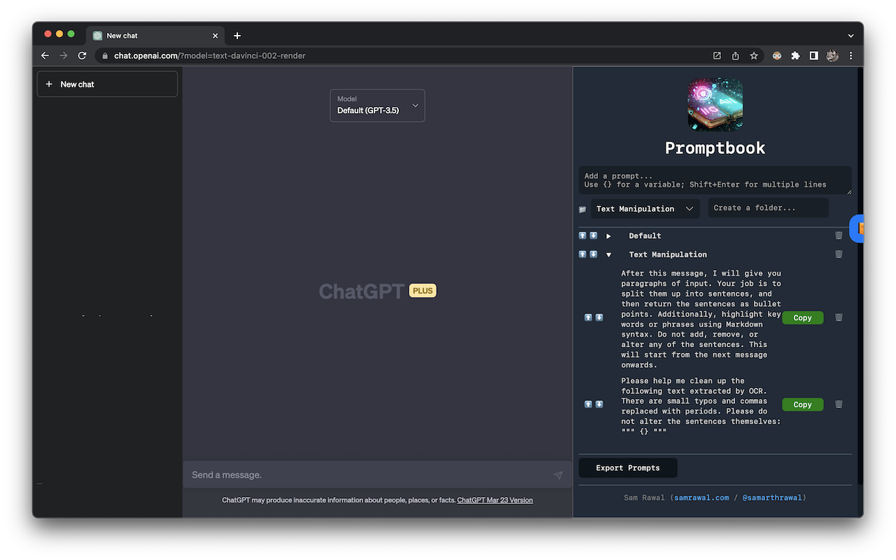 Promptbook: Inline Prompt Manager for ChatGPT