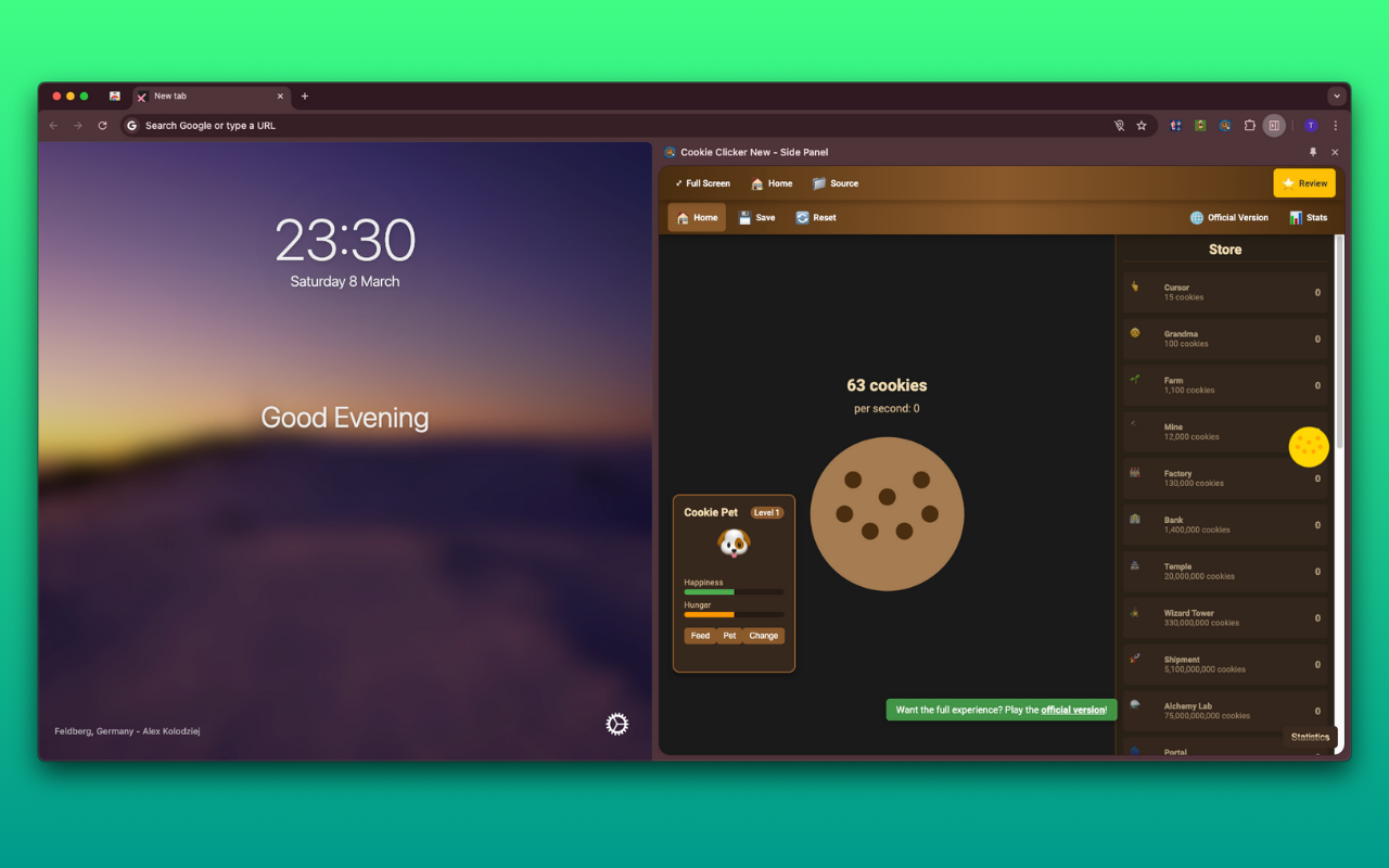 Cookie Clicker New - Side Panel