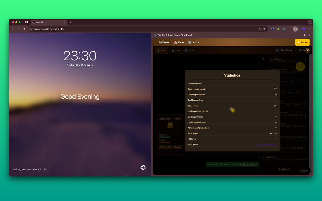 Cookie Clicker New - Side Panel
