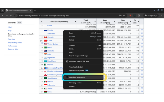 Table to CSV by Rameja