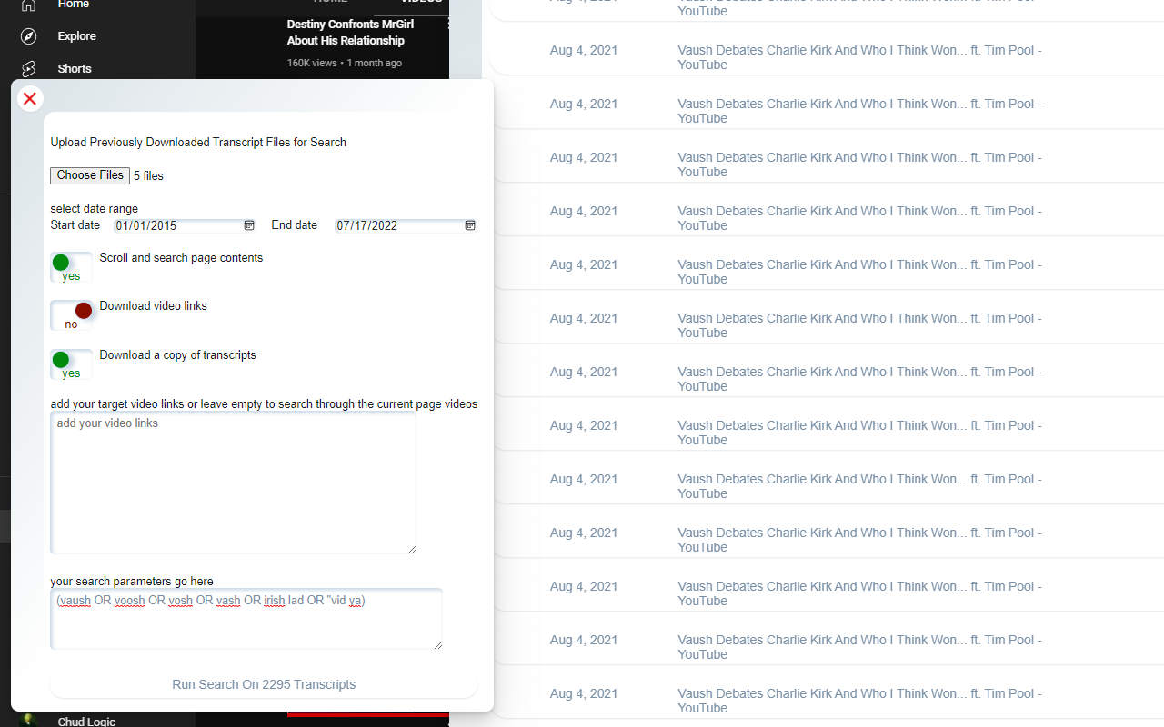YouTube Transcript Search