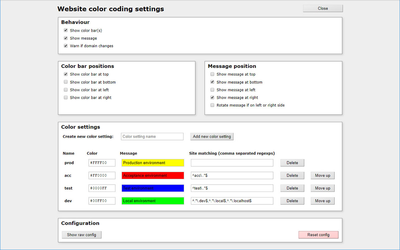 Website color coding