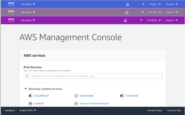 AWS Navbar Region Color