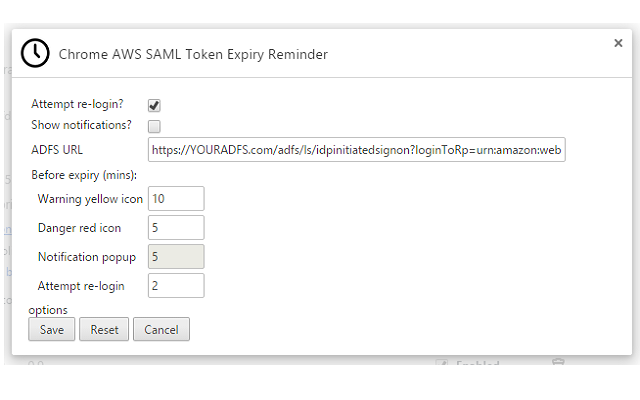 Chrome AWS SAML Token Expiry Reminder