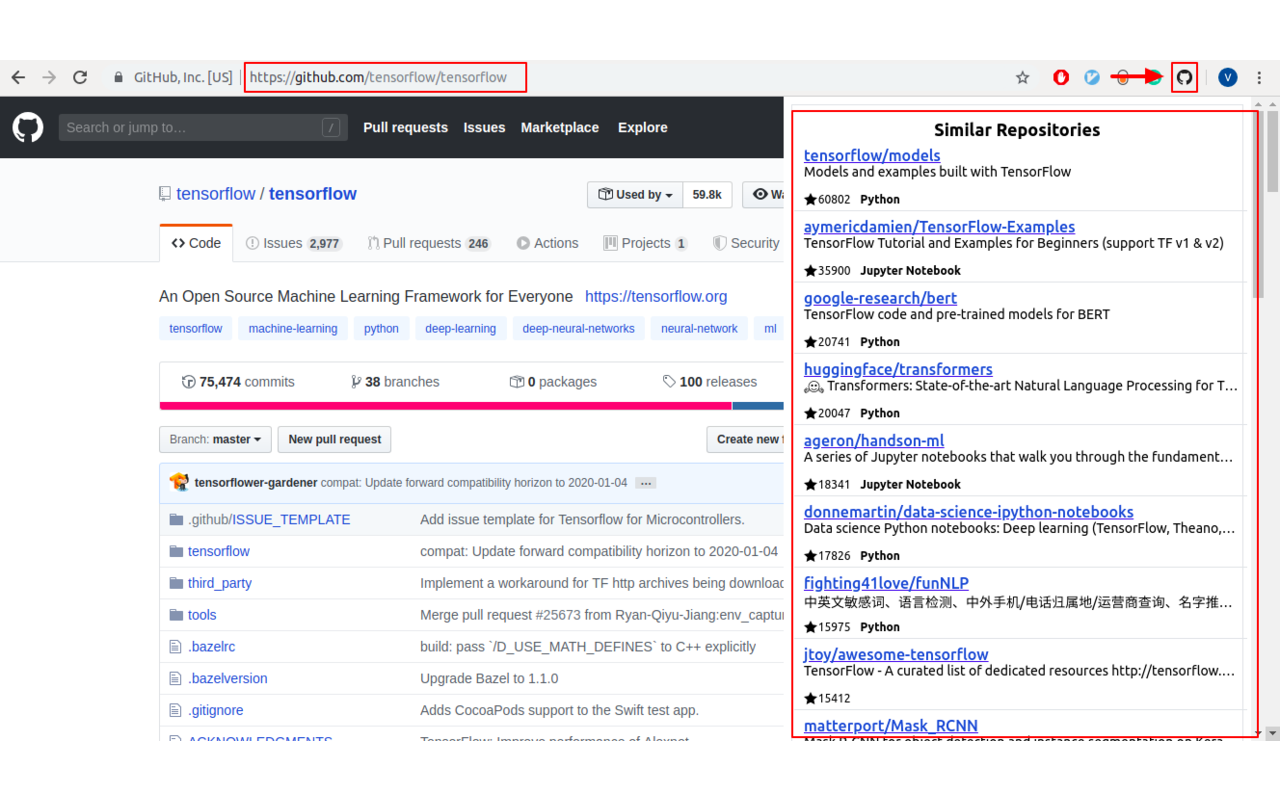 GitHub similar repository suggestions