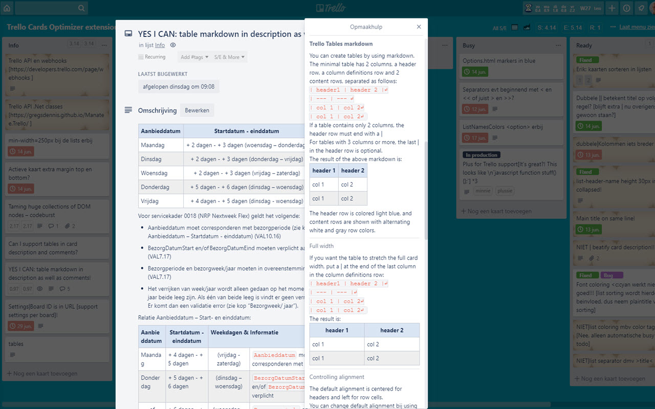 Trello Table Markdown