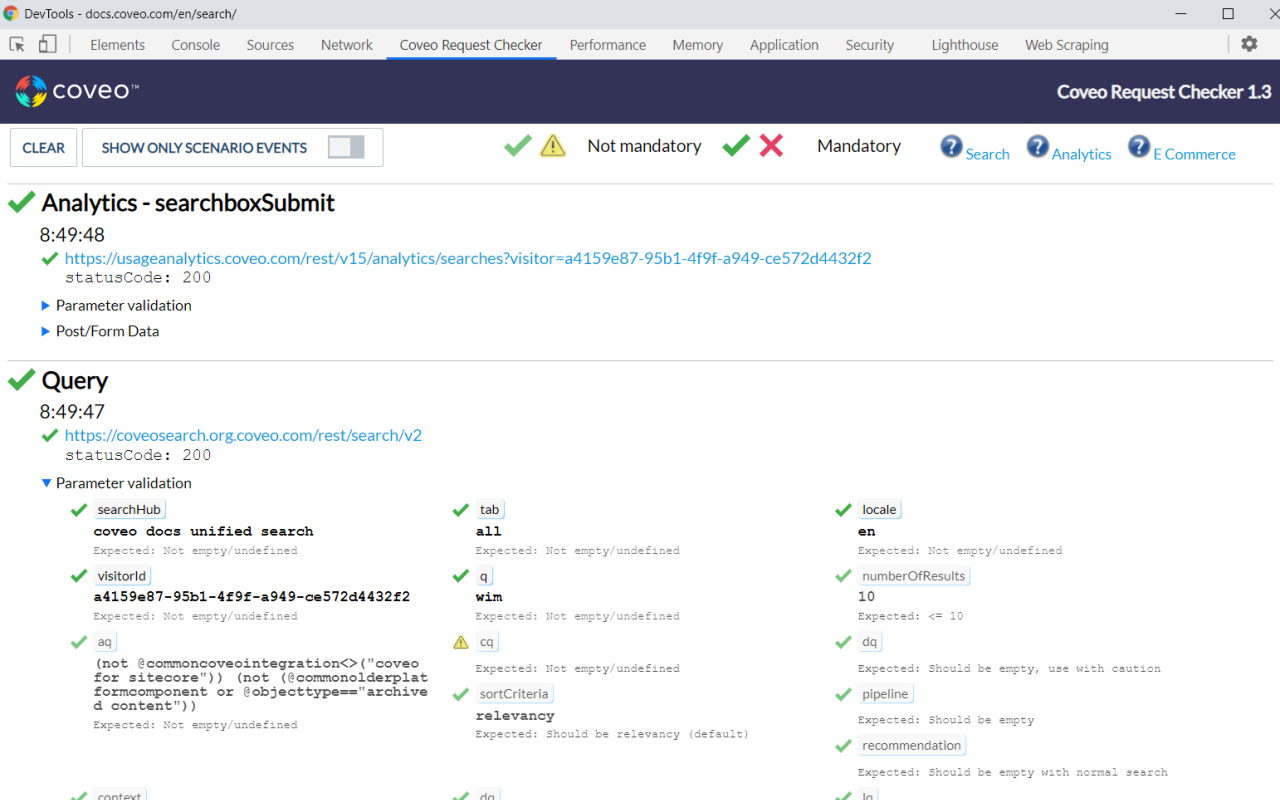 Coveo Request Checker