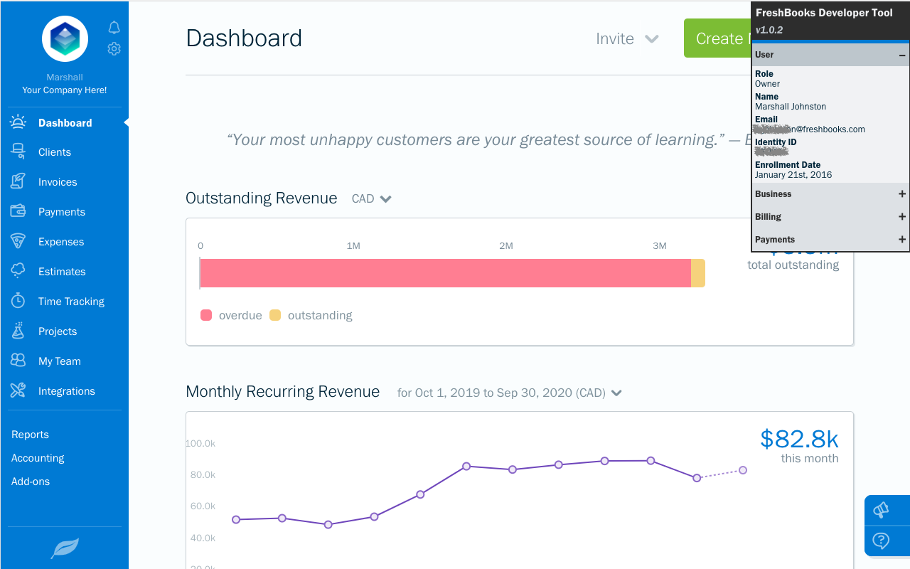 FreshBooks Developer Tool