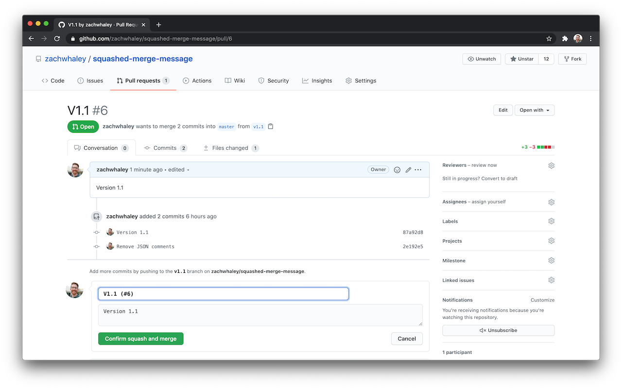 Squashed Merge Message