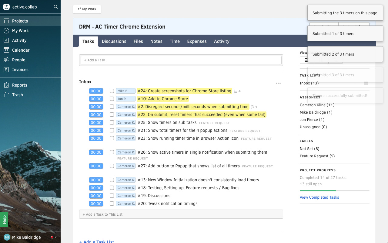 Active Collab Inline Timers