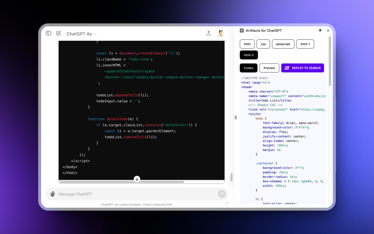 Artifacts for ChatGPT