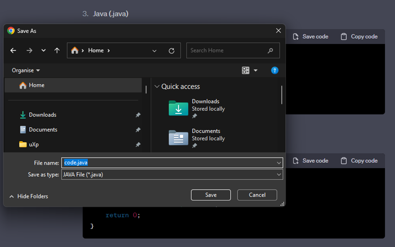 'Save code' button for ChatGPT