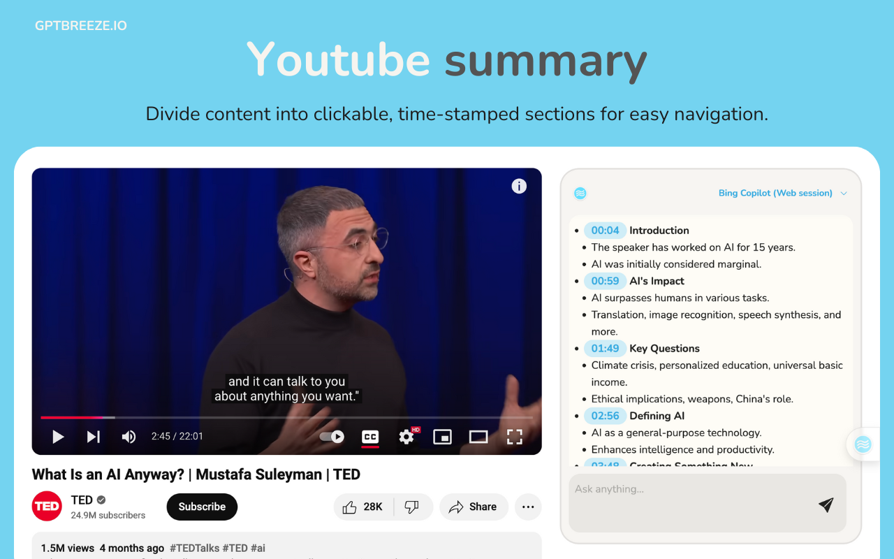 GPT Breeze - Free ChatGPT AI Assistant, YouTube Summary in Your Current Tab