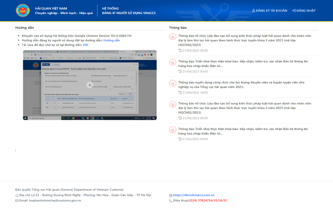 Digital signature on website - VN Customs