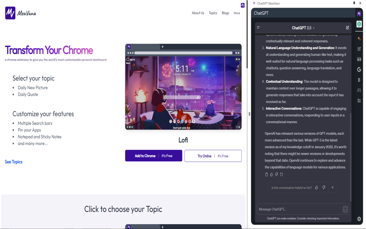 Chat GPT Side Bar MeaVana