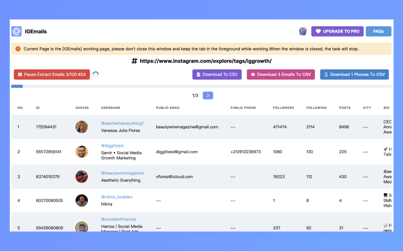 IGEmail - Instagram 电子邮件采集提取