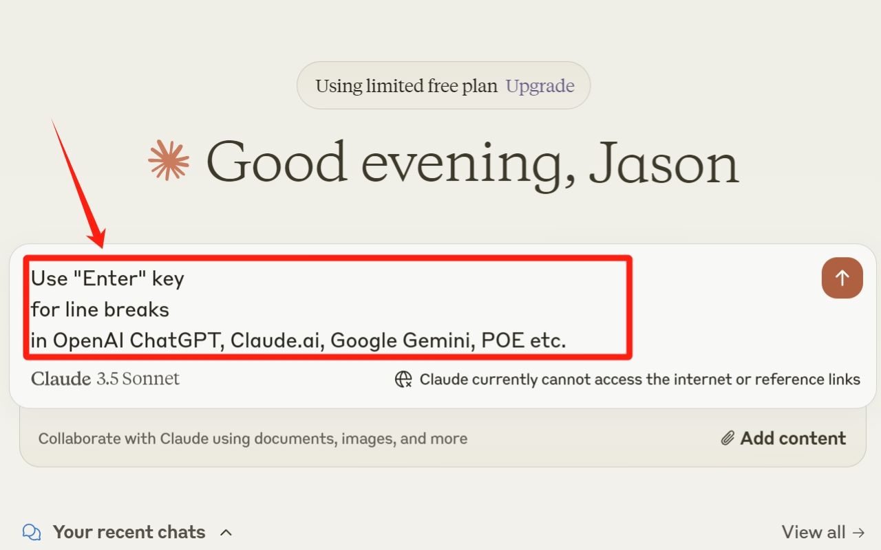 ChatGPT 回车键换行