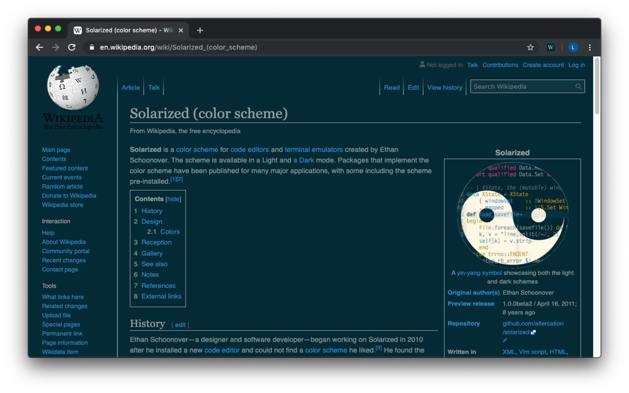 Wikipedia Solarized Dark Theme