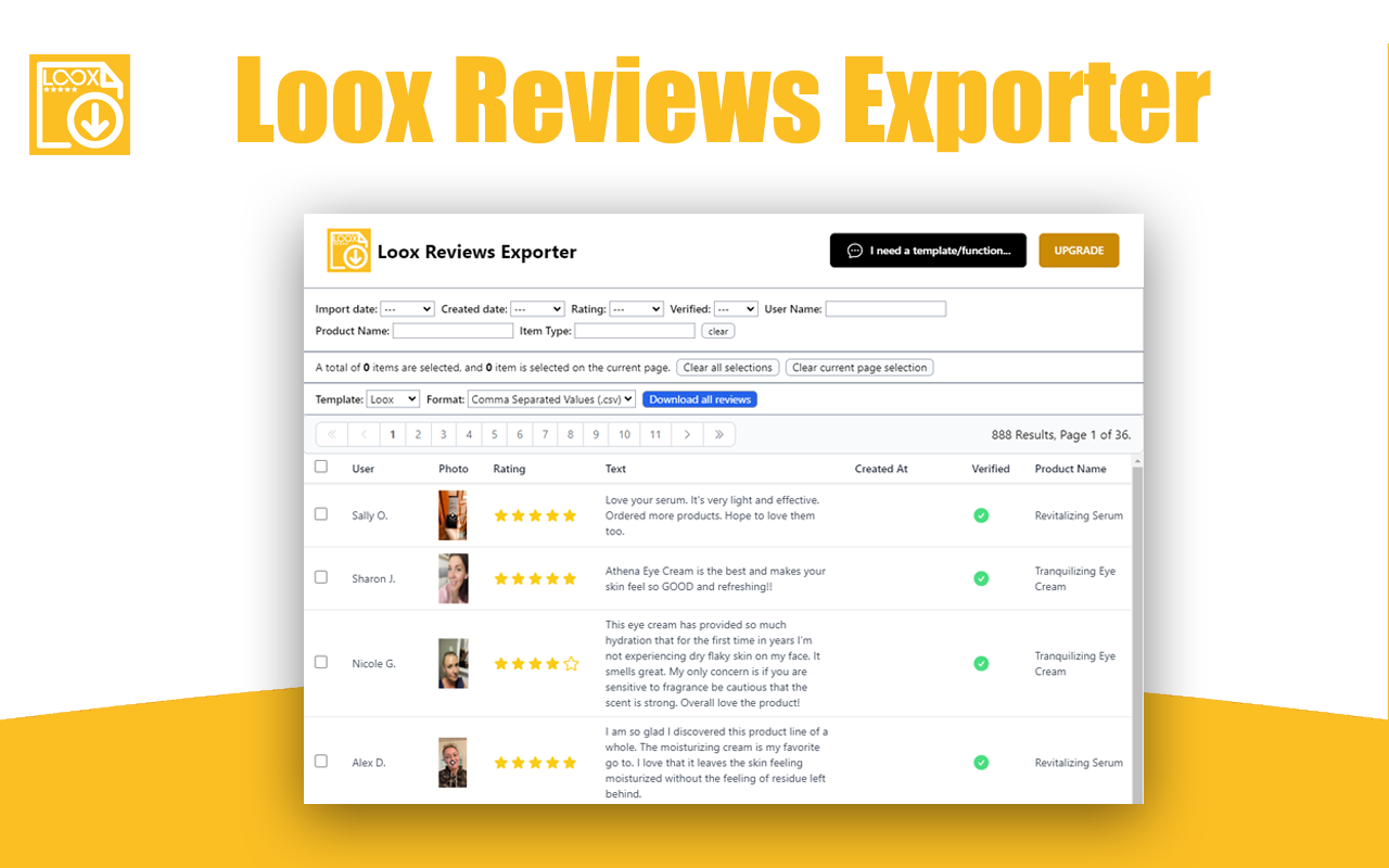 Loox reviews exporter