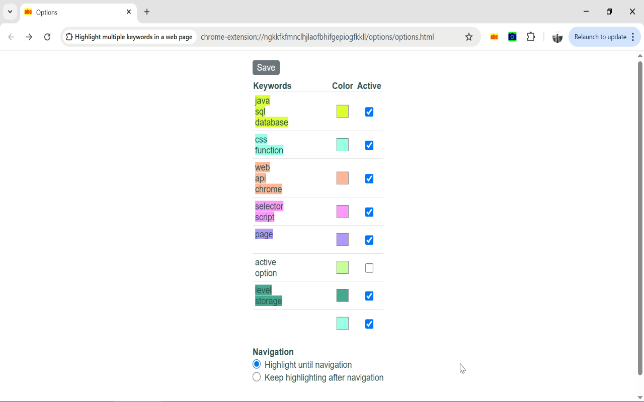 Highlight multiple keywords in a web page