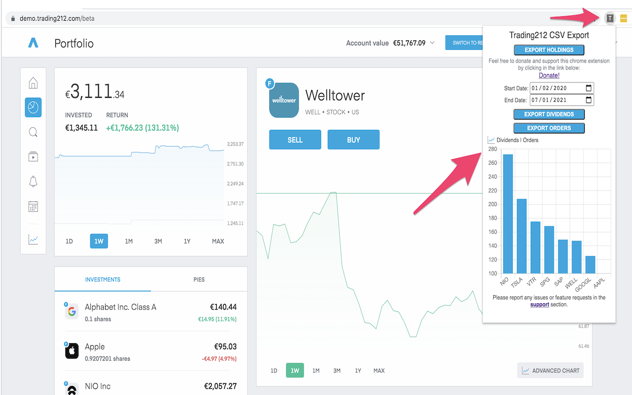 Trading212 CSV exporter
