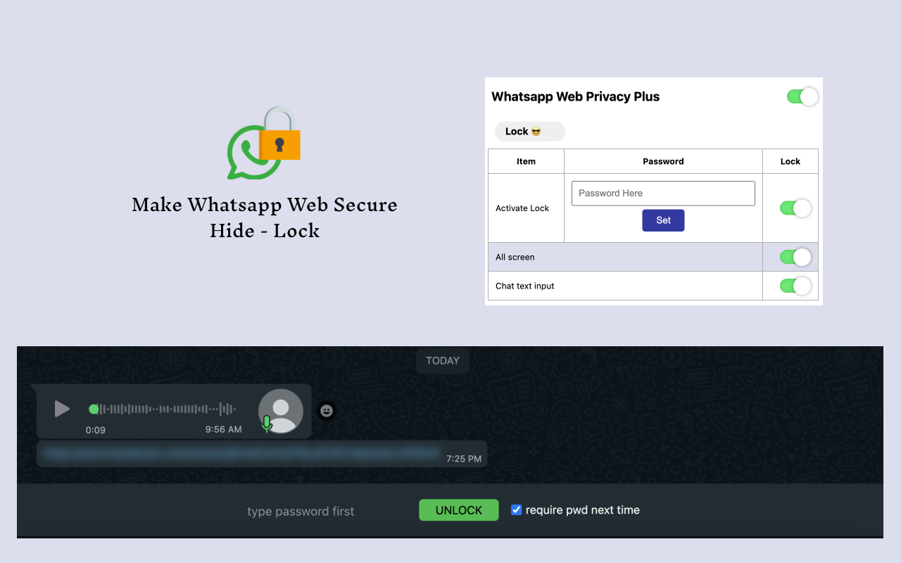 Whatsapp Web Privacy Plus - Hide & Lock