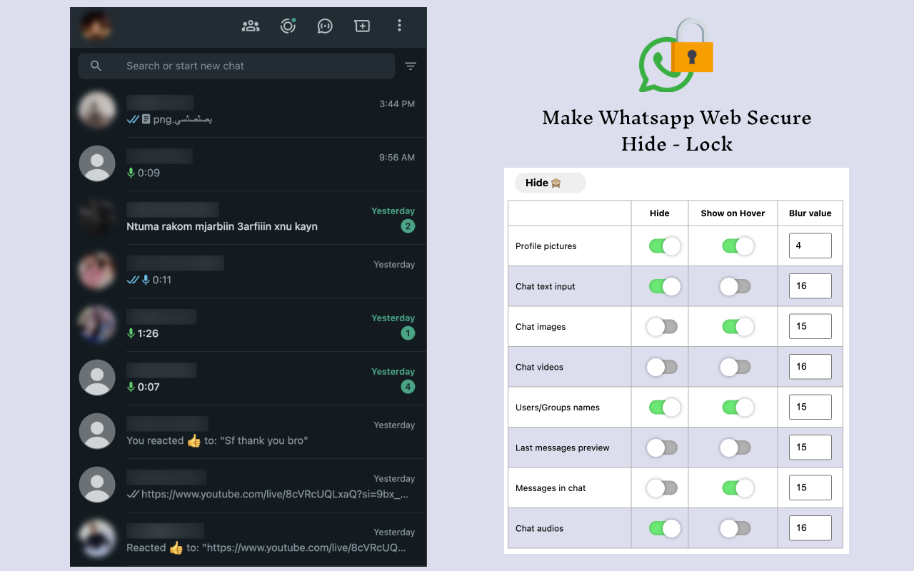 Whatsapp Web Privacy Plus - Hide & Lock