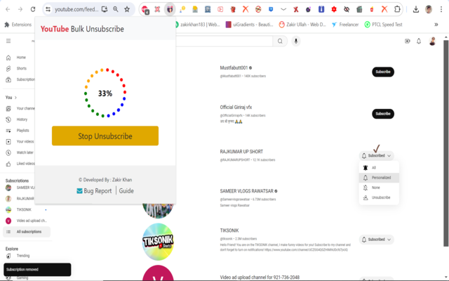 YouTube Bulk Unsubscribe