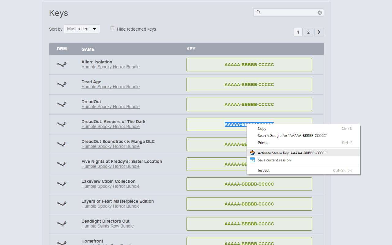 Activate Steam Key from Context Menu