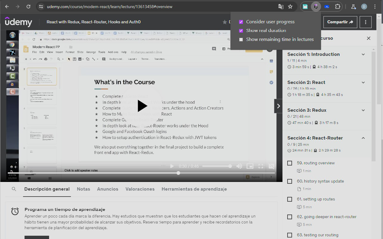 Udemy Time Remaining