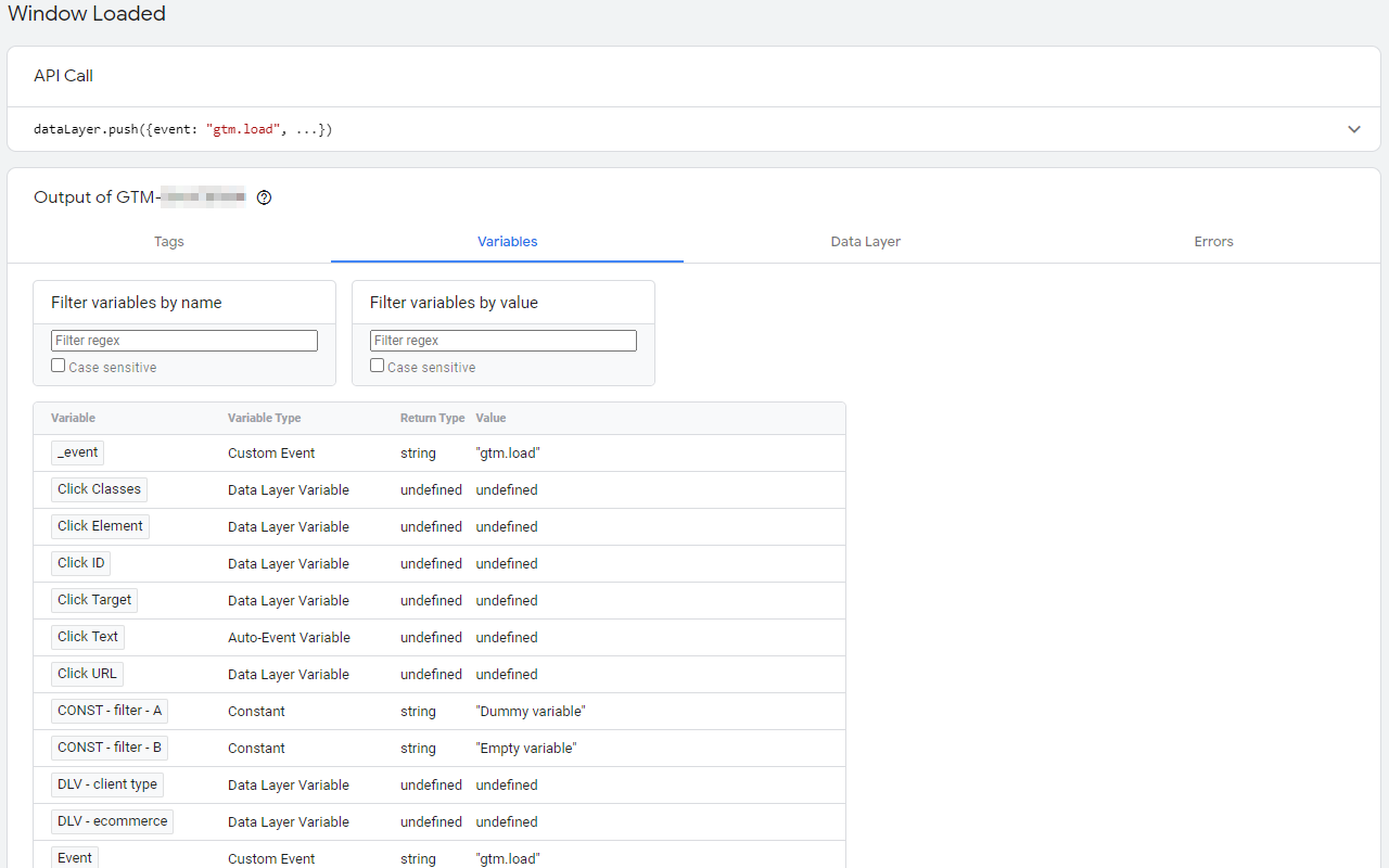 Tag Assistant search filter