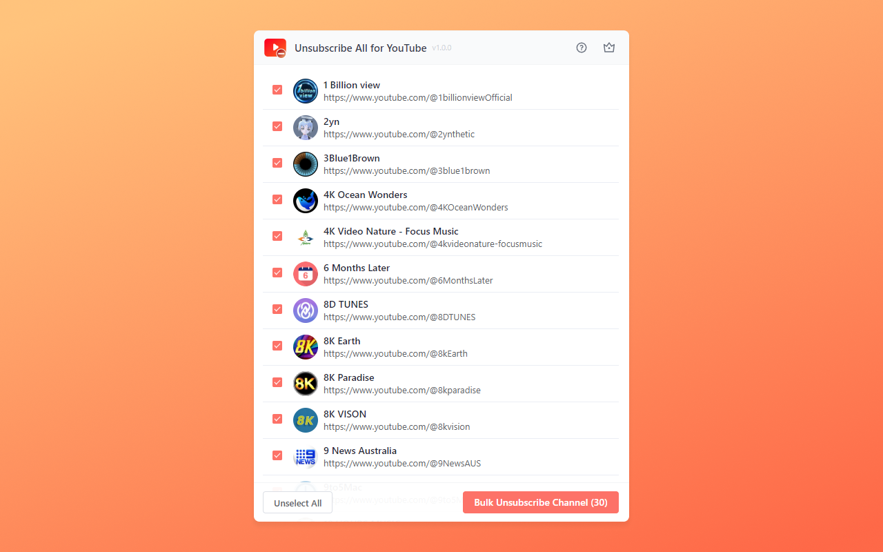 Unsubscribe All for YouTube
