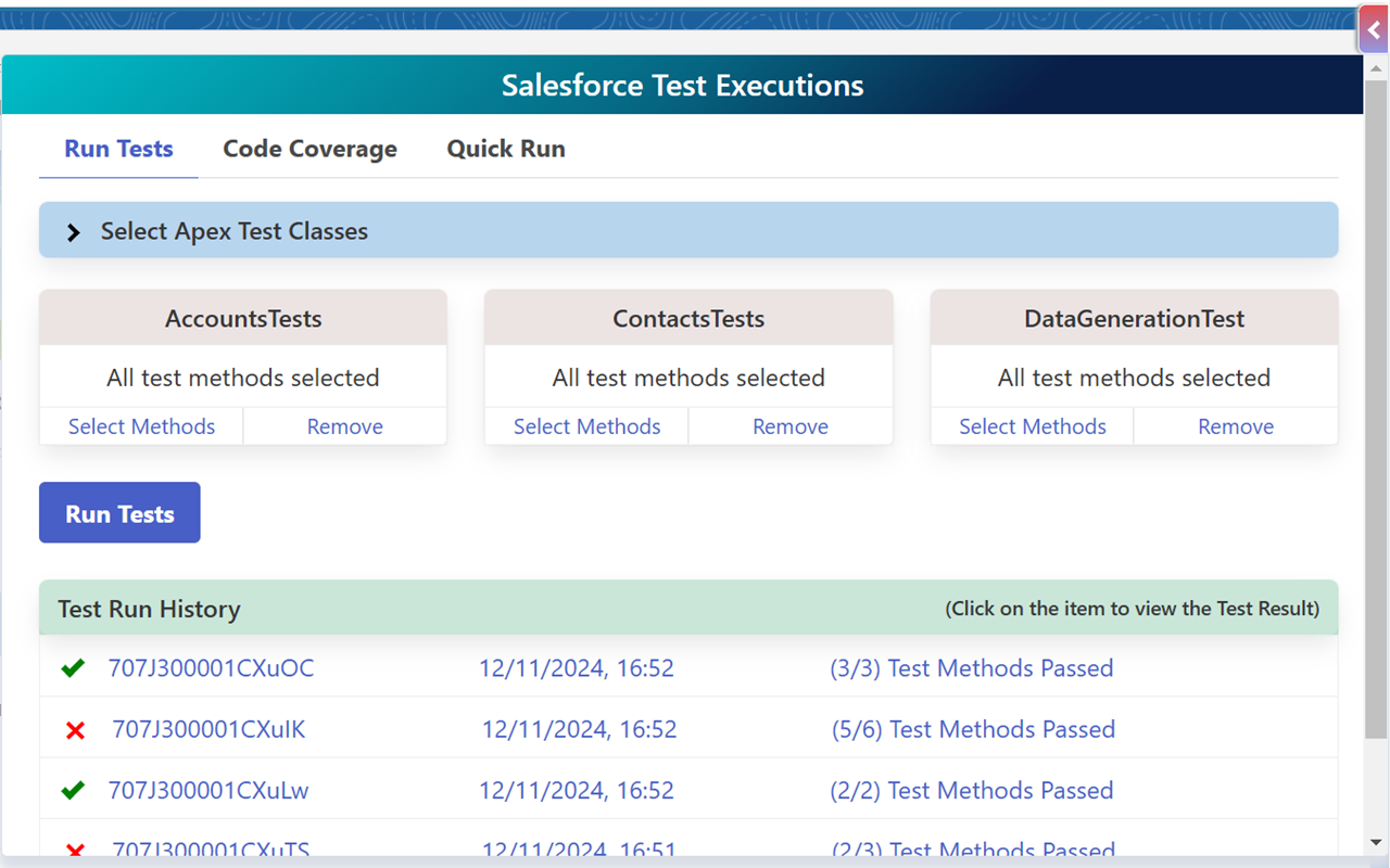 Salesforce Test Executions
