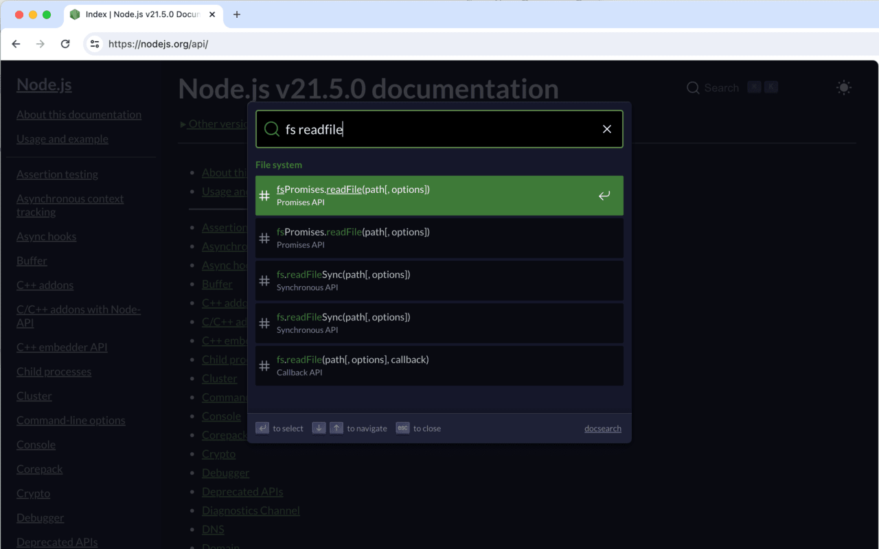 Node.js 文档搜索