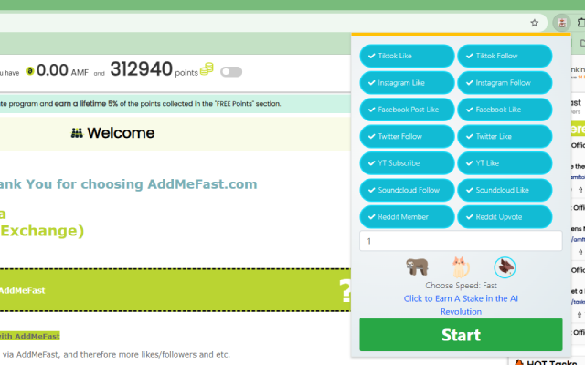 AddMeFast tool for collecting points