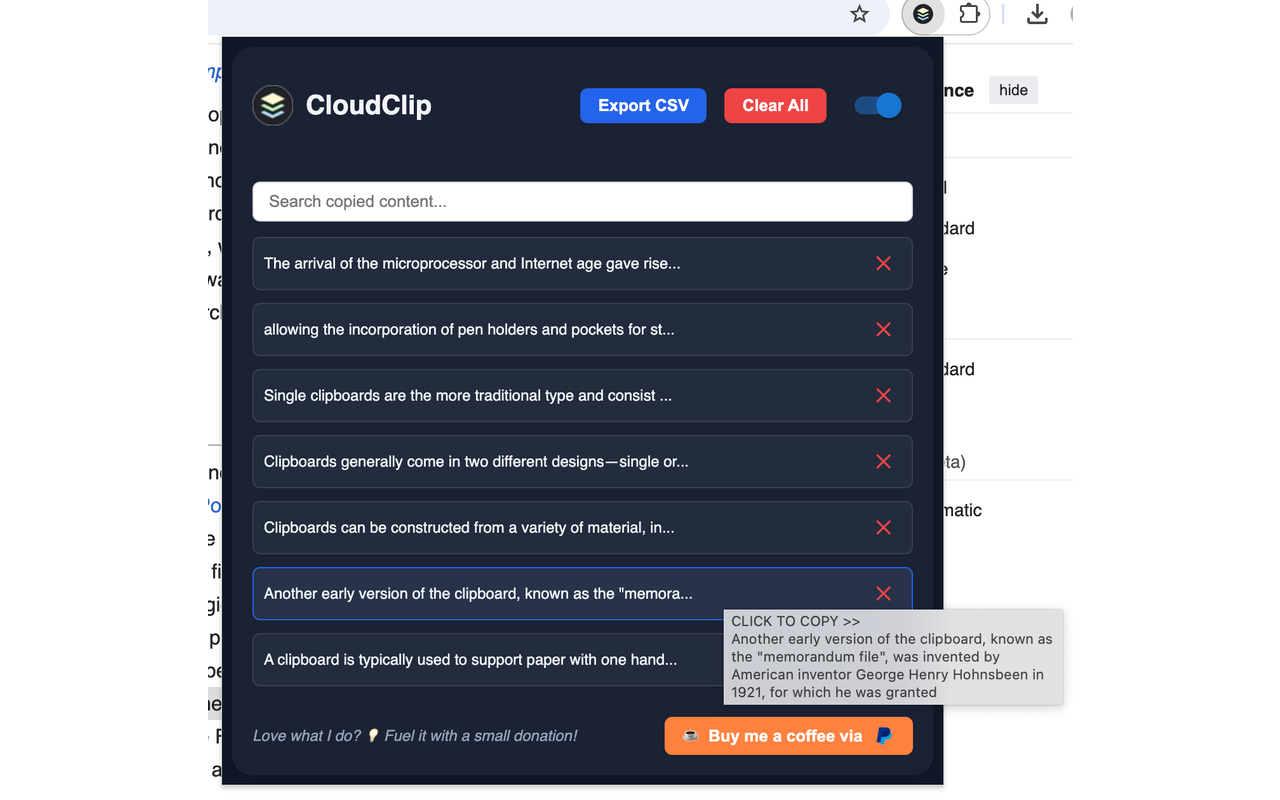 CloudClip – Multicopy Clipboard History Manager with Dark Mode & CSV Export