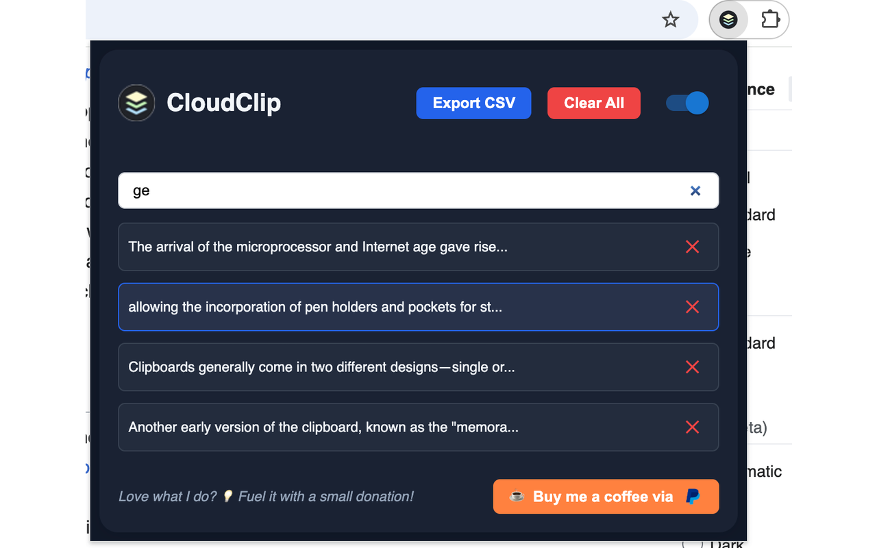 CloudClip – Multicopy Clipboard History Manager with Dark Mode & CSV Export