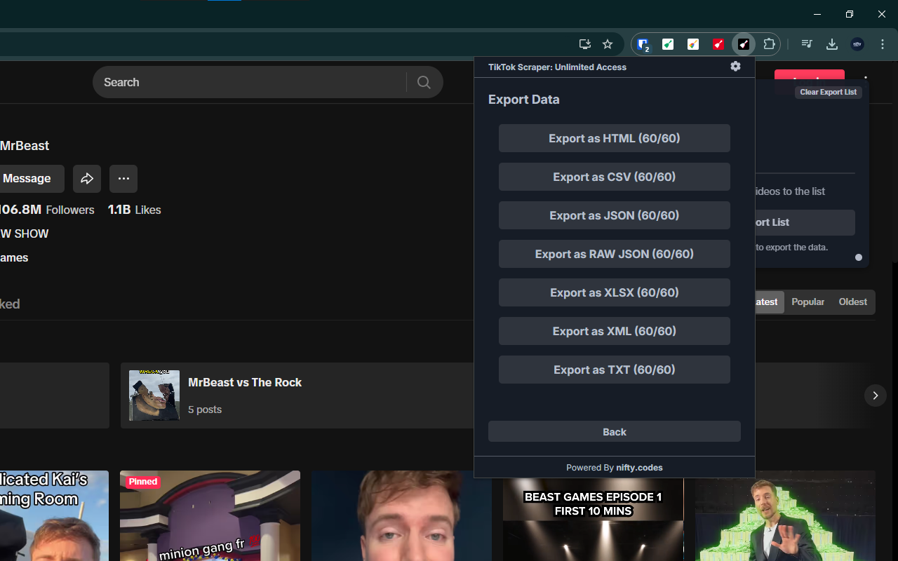 TikTok Scraper: Export Users, Posts, Comments & more