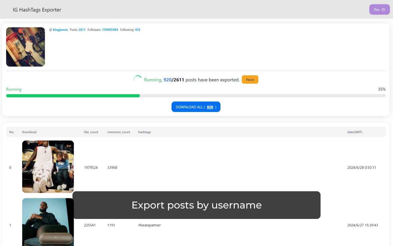 IG HashTag 导出工具