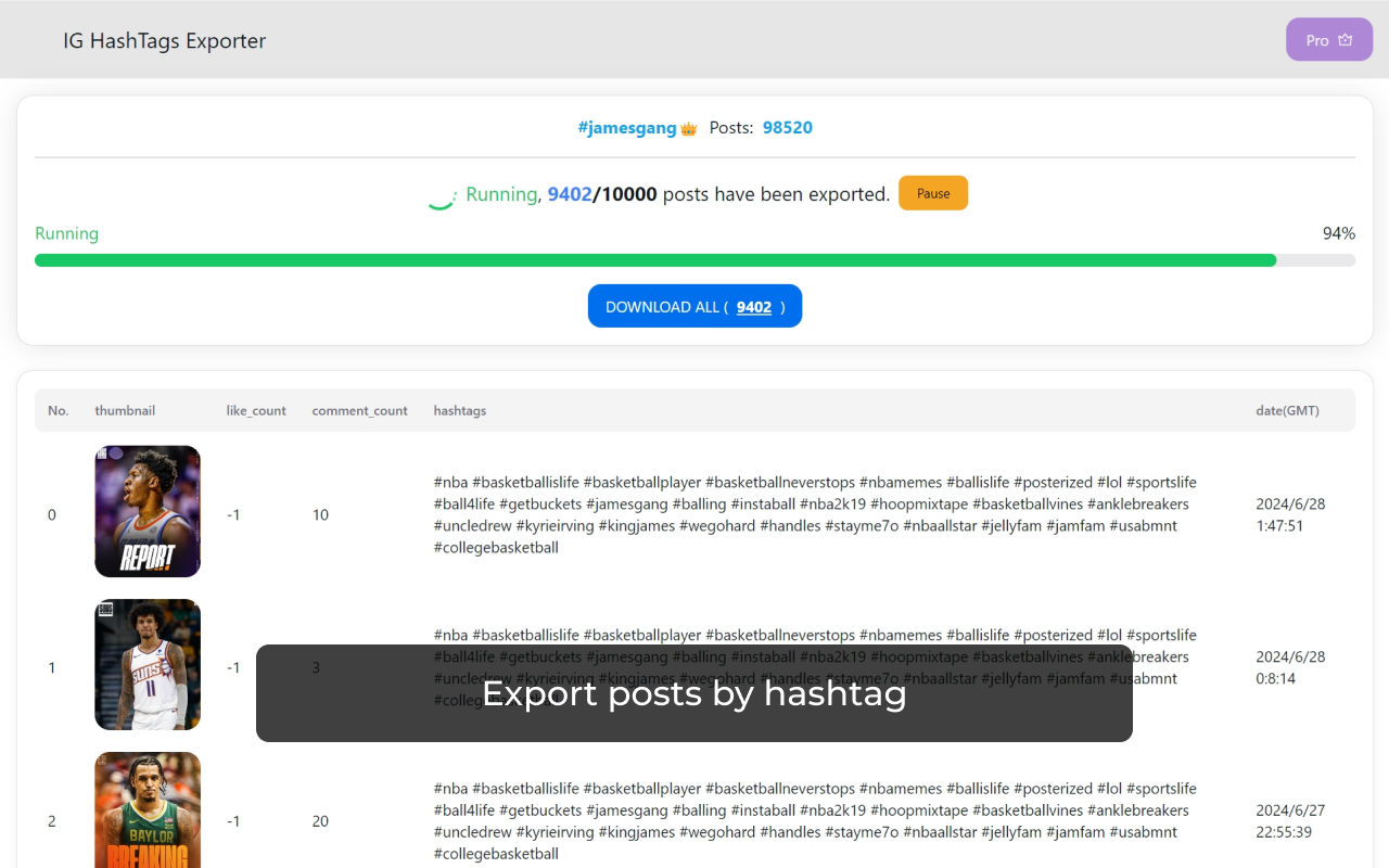 IG HashTag 导出工具