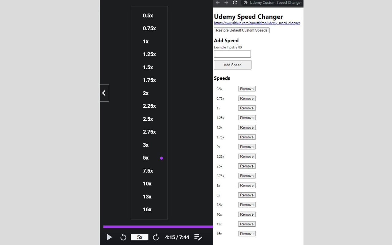 Udemy Custom Speed Changer